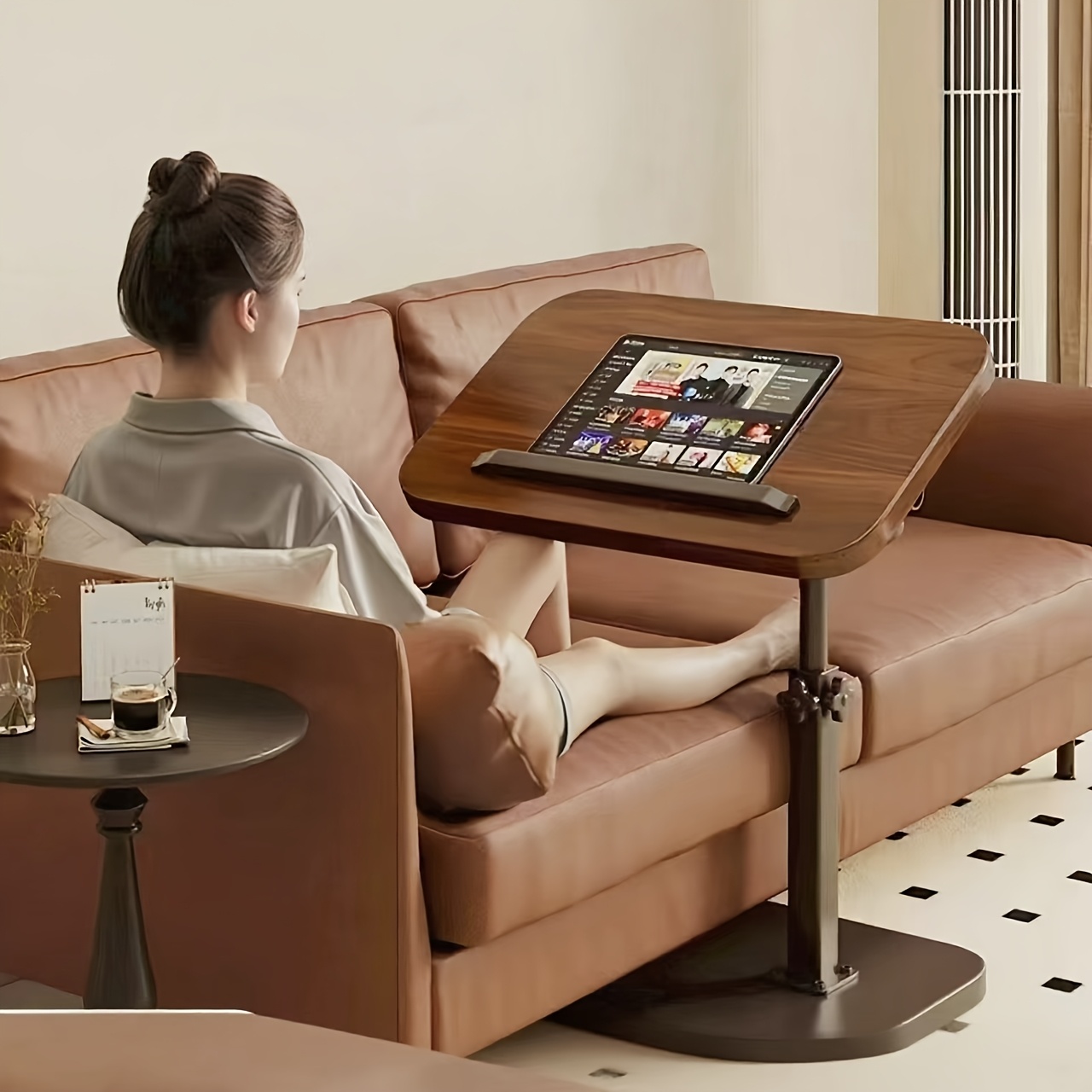 Laptops - Zwarte Walnoot Draaibaar Laptopbureau, In Hoogte