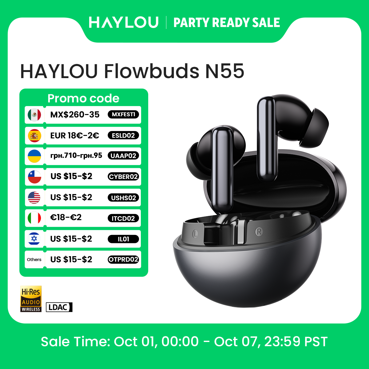 Type C Wired Earphones With Mic - HAYLOU Flowbuds N55 draadloze oordopjes 54dB
